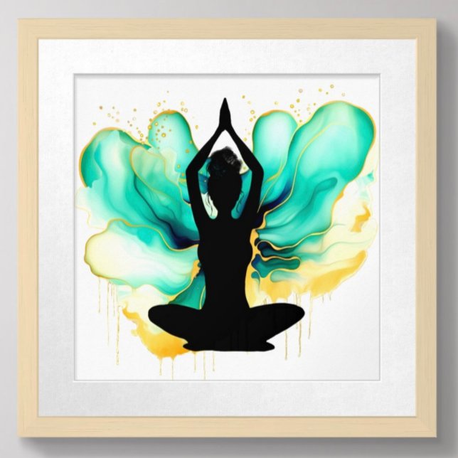 Poster Pose de prière Yoga femme Vert Or tressé cheveux b (Créateur téléchargé)