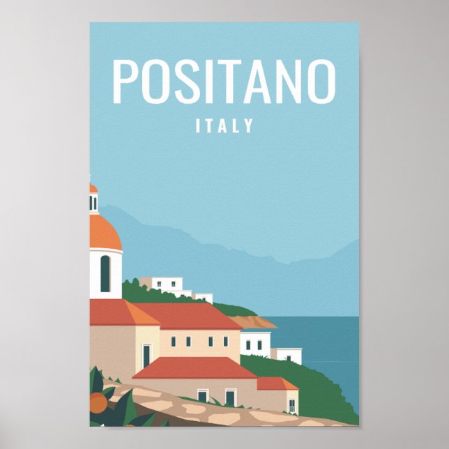 Poster Positano Italie célèbre lieu de voyage Illustratio (Devant)