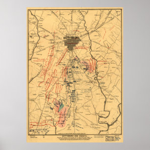 Poster Positions de la troupe de Gettysburg et de ses env