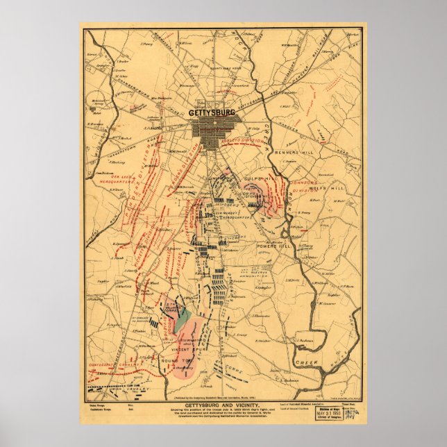 Poster Positions de la troupe de Gettysburg et de ses env (Devant)