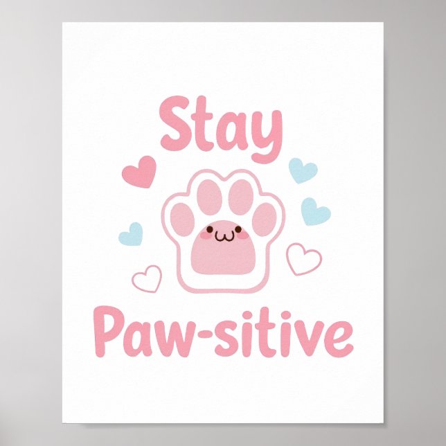 Poster Positive Paw Print with Hearts (Devant)
