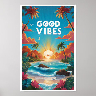 Poster Positivité moderne colorée de Good Vibes Tropical