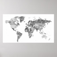 Posster de carte du monde noir et blanc extra-larg