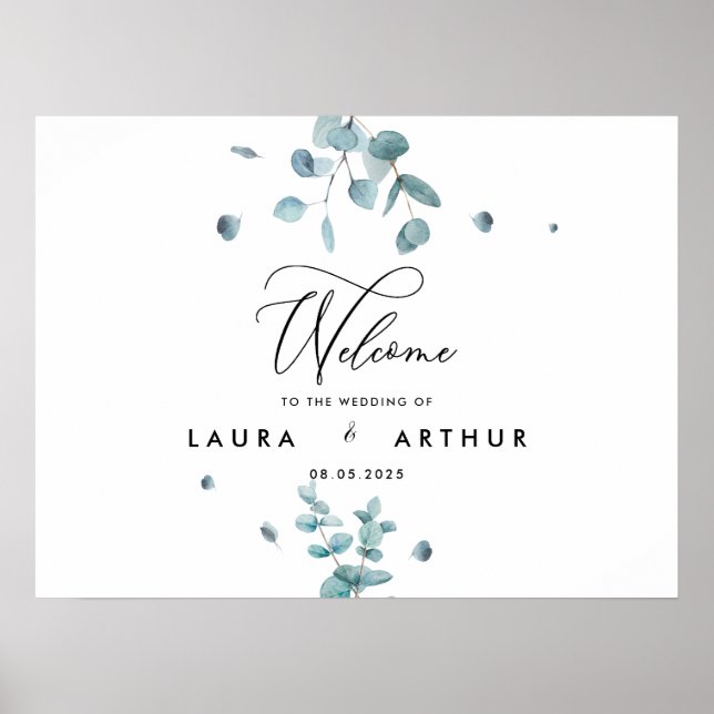 Poster Poster/affiche Mariage moderne Blue Eucalyptus (Devant)