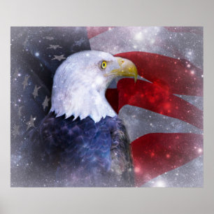 Poster Poster/American Bald Eagle et drapeau