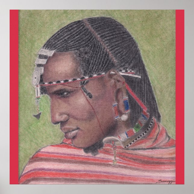 Poster Poster, Art original du guerrier maasaï africain (Devant)