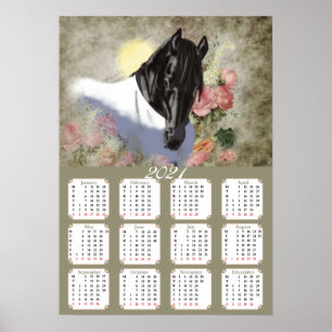 Poster Poster, Calendrier, 2021, Cheval, Friésien