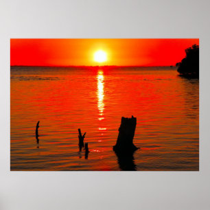 Poster Poster, Coucher de soleil rouge