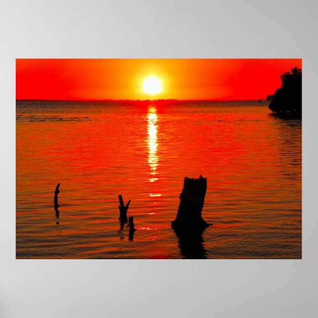 Poster Poster, Coucher de soleil rouge (Devant)