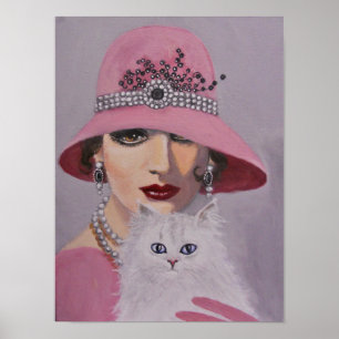 Poster Poster/Dame avec chat blanc