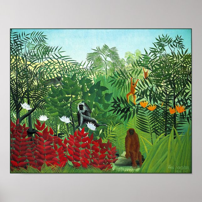 Poster Poster/Imprimer : Forêt tropicale avec singes (Devant)