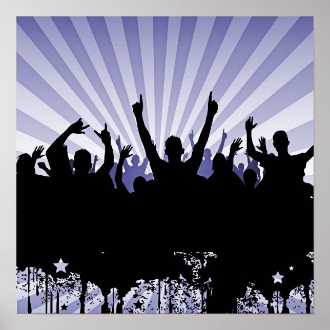 Poster POSTER/IMPRIMER Foule de la fête de Grunge Silhoue (Devant)