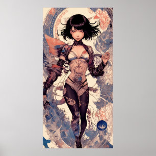 Poster Póster Lienzo art vintage numérique samurai fille