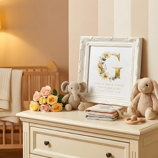 Poster Póster Nursery Cute Romantic Floral G Letter Gold