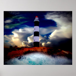 Poster Poster/Phare avec Vagues