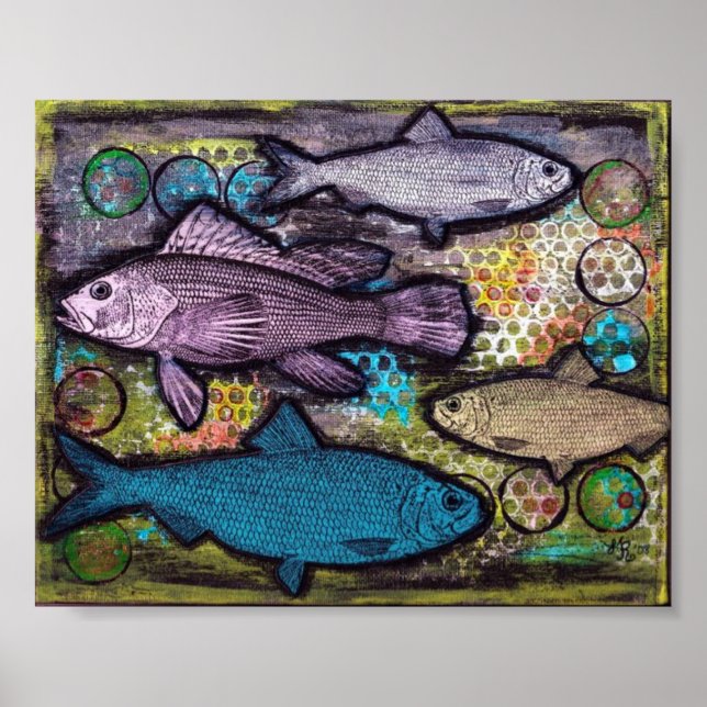 Poster Poster, Poisson Art, Poisson Grunge Média Abstrait (Devant)