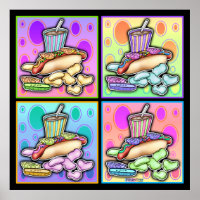 Poster, toile - Pop Art Hot Dog avec chips et