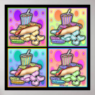 Poster Poster, toile - Pop Art Hot Dog avec chips et