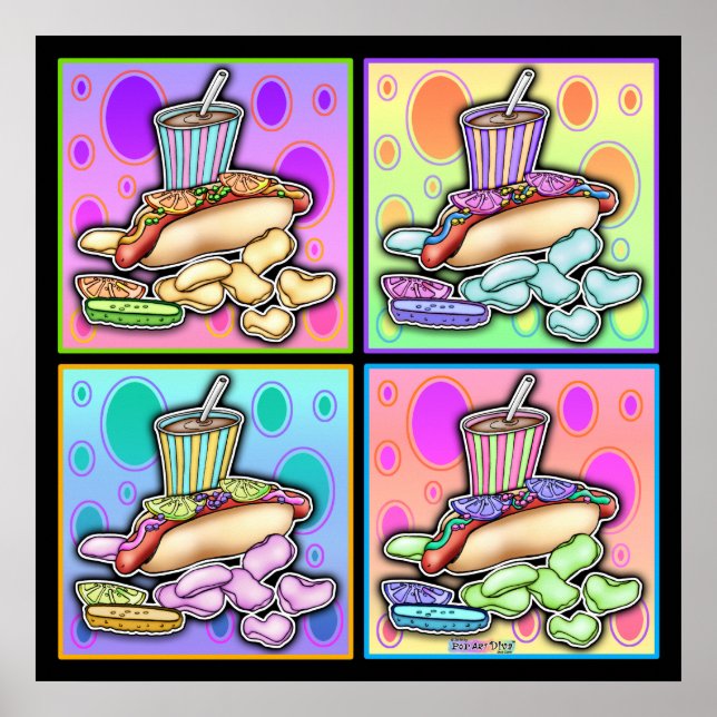 Poster Poster, toile - Pop Art Hot Dog avec chips et (Devant)