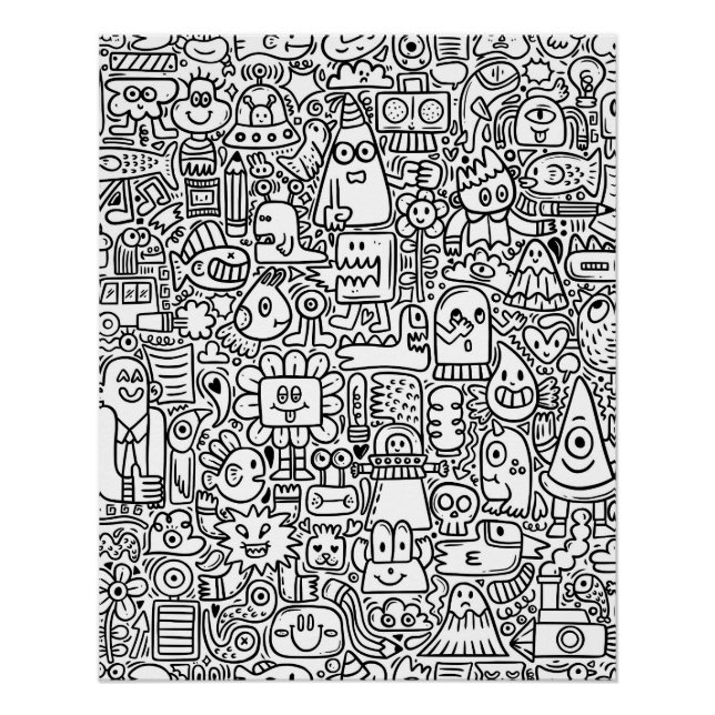 Poster "Poster Whimsical Black and White Doodart (Devant)
