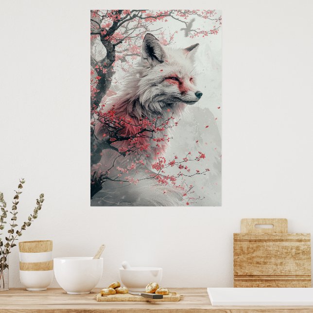 Poster PosterKitsune Spirit – Japanese Fox in Blossom For (Cuisine)