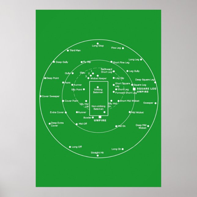 Poster POSTES DE PITCH DE CRICKET - Diagramme des positio (Devant)