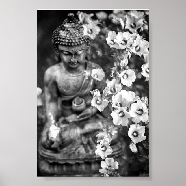 POSTER POSTRE PHOTOGRAPHIQUE DE BOUDDHA ET FLEURS (Devant)