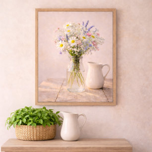 Poster Pot de fleurs sauvages de campagne et pichet en cé