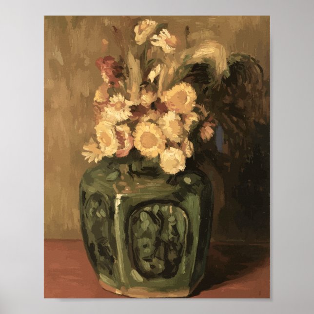 Poster Pot de gingembre de Van Gogh avec chrysanthèmes  (Devant)