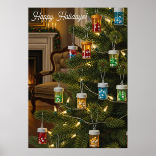 Poster Pot de pilules cadeau arbre de Noël pharmacien fêt