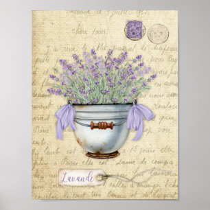 Poster Pot en émail vintage lavande française
