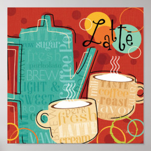 Poster Pot en latte décoratif et tasses