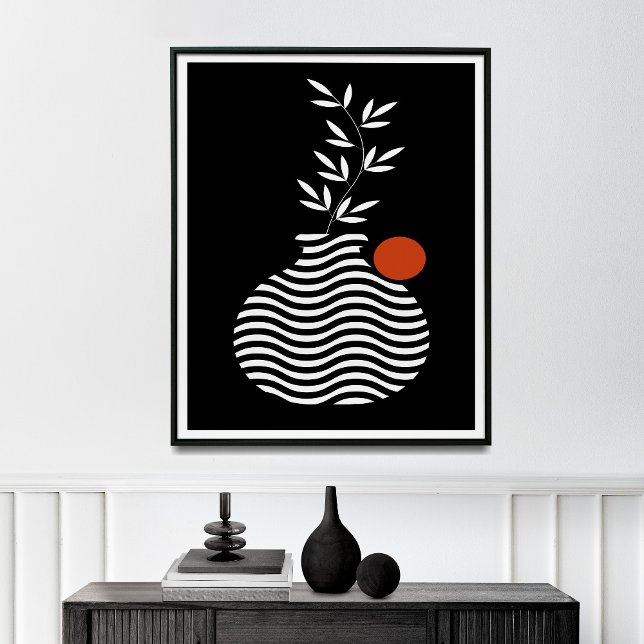Poster Pot et fleur blanc géométrique, milieu du siècle (Créateur téléchargé)