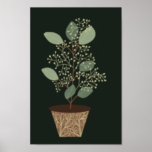 Poster Pot vert plante eucalyptus feuilles graines terrac