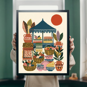 Poster Poterie en toile d'art folklorique Bohème Méditerr