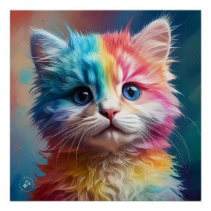 Poster Potrait de chaton couleur arc-en-ciel