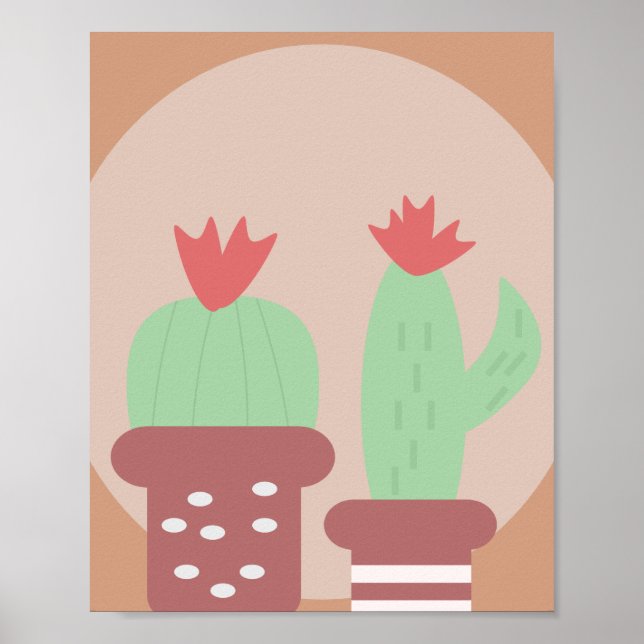 Poster Pots en argile pointillée Plante Cactus et formes  (Devant)