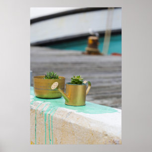 Poster Pots Rustiques Golden Paint Turquoise Running
