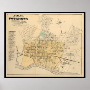 Poster Pottstown Borough Map PA Pennsylvanie 1871