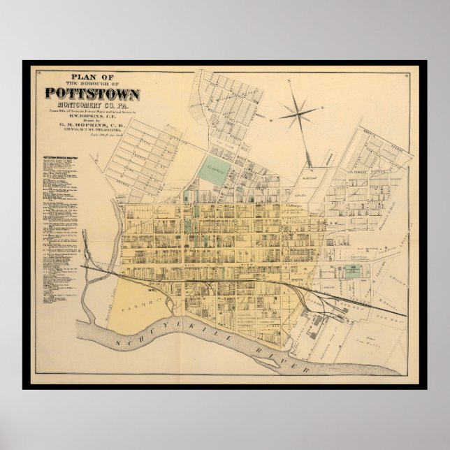 Poster Pottstown Borough Map PA Pennsylvanie 1871 (Devant)