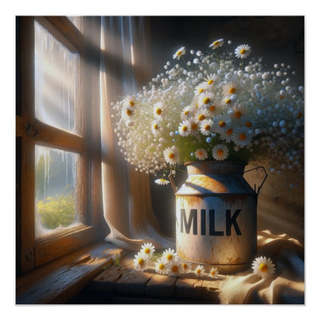Poster Poubelle De Lait À L'Ancienne Avec Bouquet De Marg (Devant)