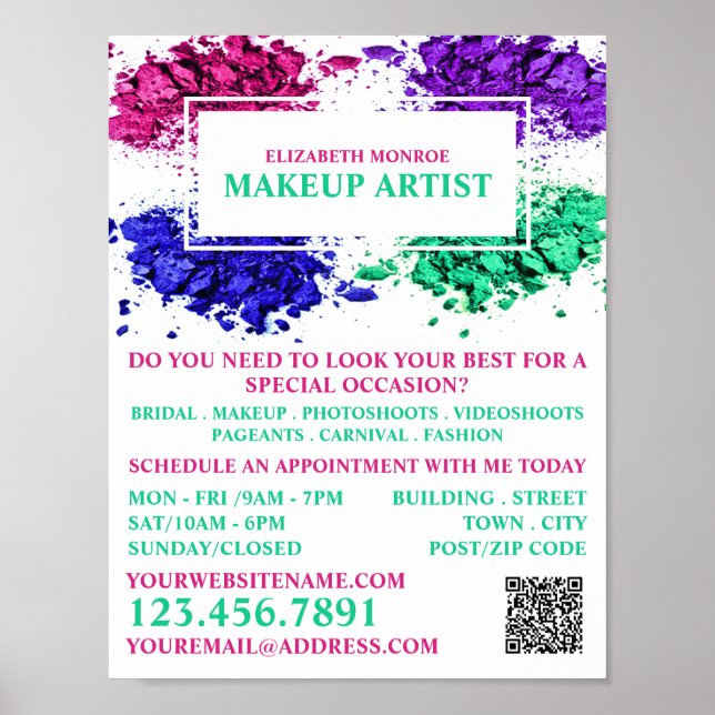 Poster Poudre colorée, maquillage Artiste Publicité (Devant)