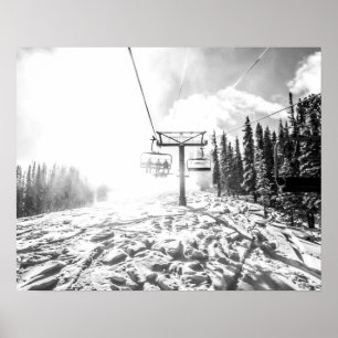 Poster Poudre sur la colline // Skilift noir et blanc