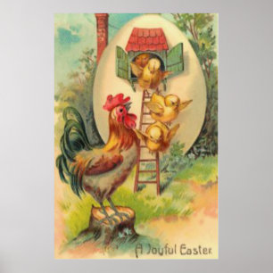 Poster Poulailler de Pâques Coq Poussin Oeuf Maisonnette