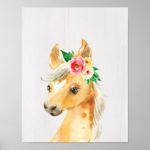 Poster Poulain floral aquarelle Cheval