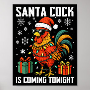 Poster Poule de Noël drôle Santa arrivant nuit humour A
