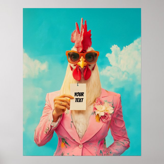 Poster Poulet chic en costume rose (Devant)