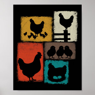 Poster Poulet Collage Vintage Amoureux de Poules Agricult
