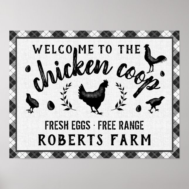 Poster Poulet Coop Hen Black Buffalo Check Plaid Pays (Devant)