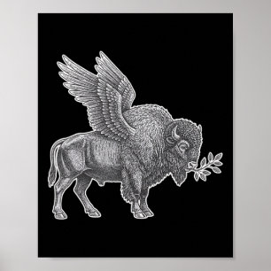 Poster Poulet, Croyant de Rnyard Bison ailé Paix Graphi